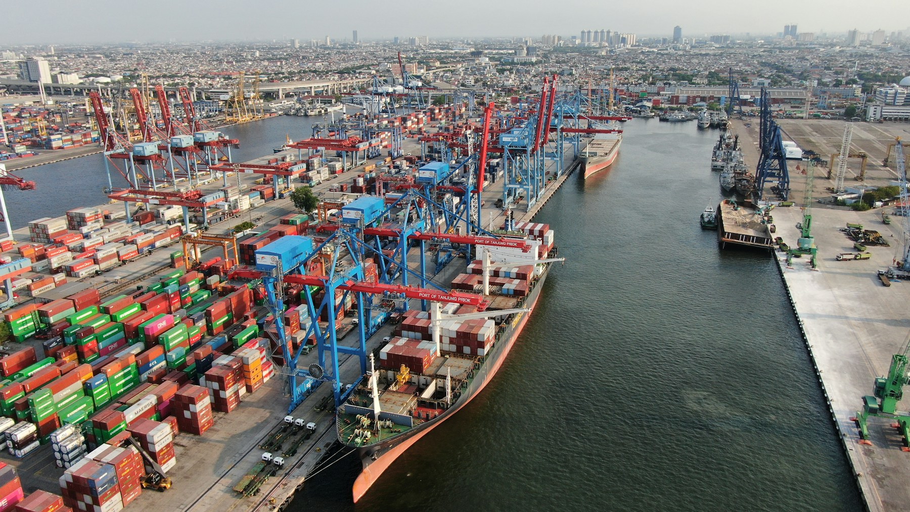 Container cranes and cargo at an international port