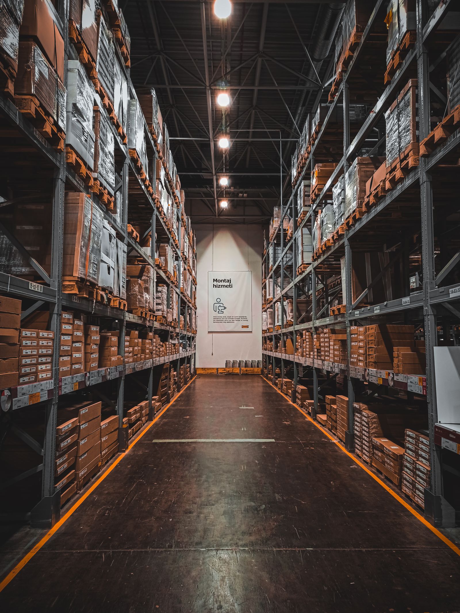 Warehouse aisle representing physical inventory operations